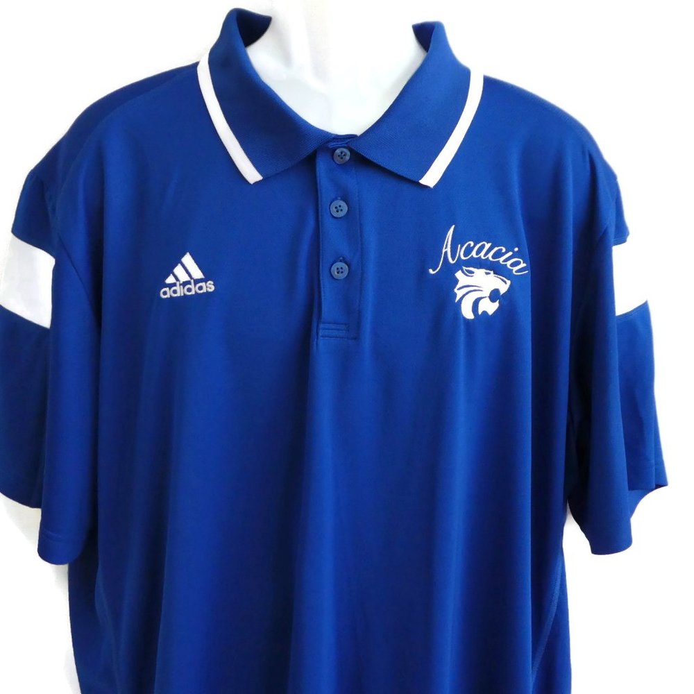 Adidas Athletic Shirt Climalite Blue Short Sleeve 3 Button Polo Knit Collar 2XL
